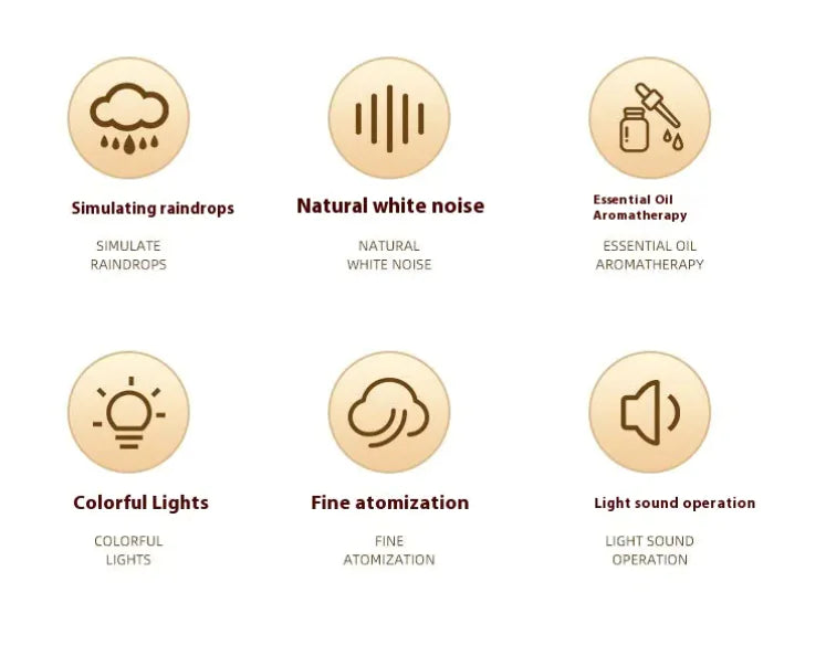 Set of icons and text describing various features on a white background