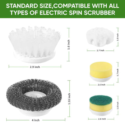 Set of cleaning scrubbers with dimensions labeled on a white background