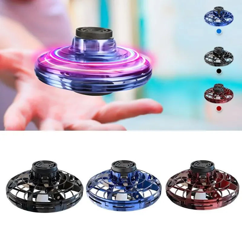 Colorful handheld spinner toy with LED lights on a blurred background