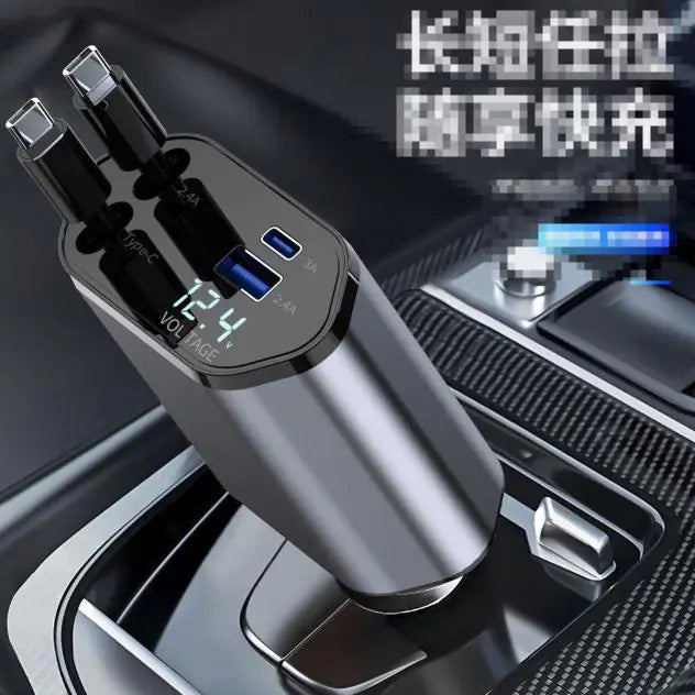 Car charger with digital display on a car dashboard