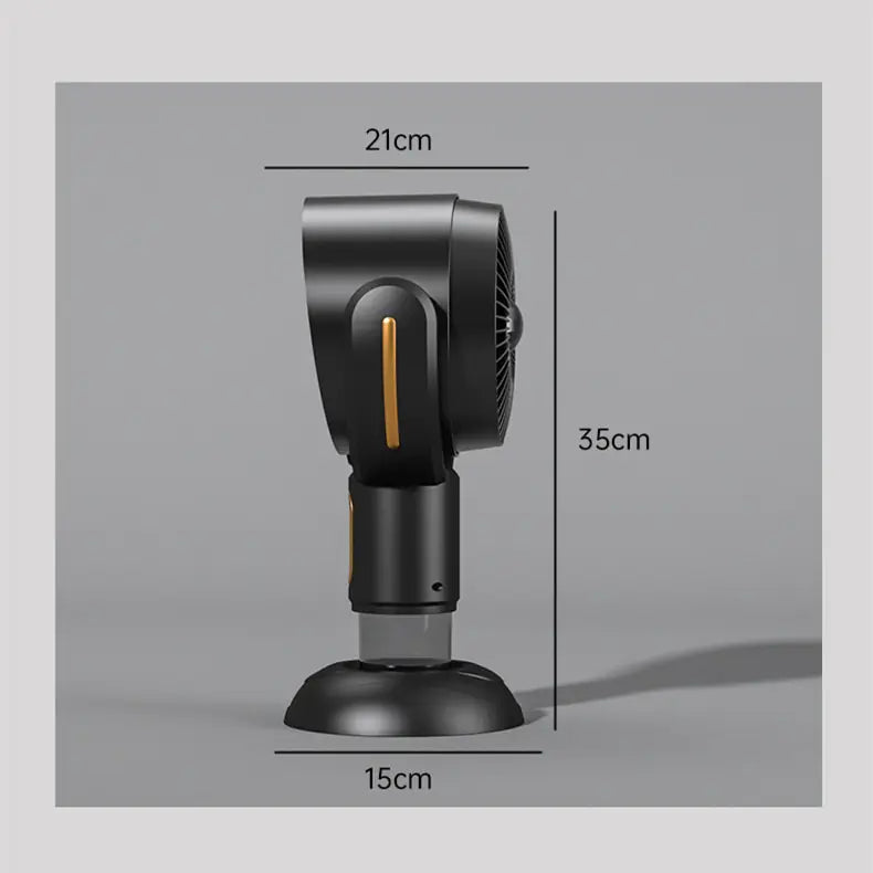 Black handheld device with dimensions labeled on a gray background