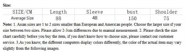 Size chart for clothing with measurements in centimeters