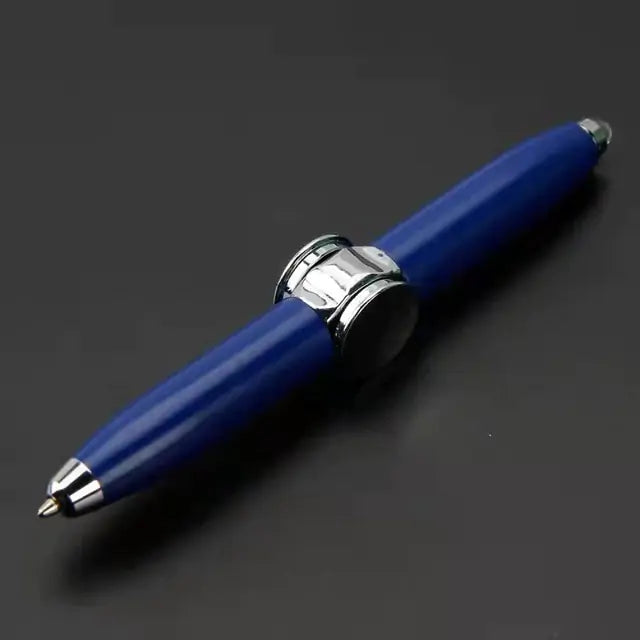 Blue pen with silver accents on a black background